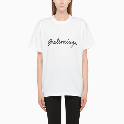 Balenciaga White Crewneck T-shirt With Logo