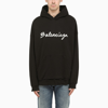 BALENCIAGA BLACK HOODIE WITH LOGO LETTERING