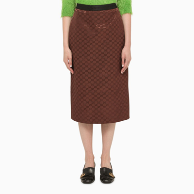 Gucci Brown Pencil Skirt With Gg Pattern