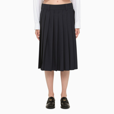 Miu Miu Navy Blue Pleated Midi Skirt