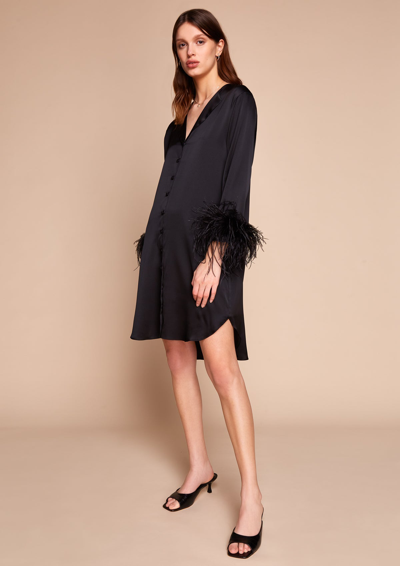 Gilda & Pearl Camille Silk And Feather Shirt Dress In  Black