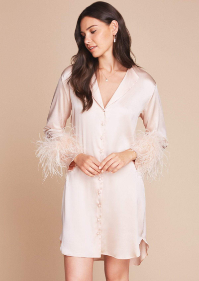 Gilda & Pearl Camille Silk And Feather Shirt Dress In  Oyster