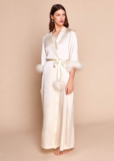 Gilda & Pearl Celeste Silk And Feather Long Robe In  Pearl