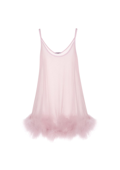 Gilda & Pearl Diana Silk And Marabou Feather Babydoll In Pink
