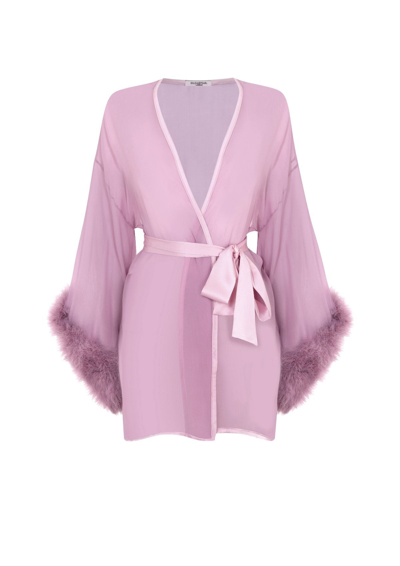 GILDA & PEARL DIANA SILK AND MARABOU FEATHER ROBE IN BOUDOIR ROSE