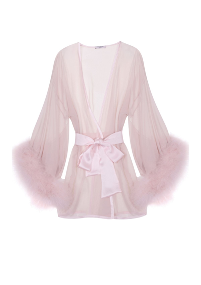 GILDA & PEARL DIANA SILK AND MARABOU FEATHER ROBE IN MARILYN PINK