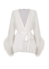 GILDA & PEARL DIANA SILK AND MARABOU FEATHER dressing gown IN IVORY WHITE