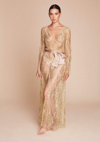 Gilda & Pearl Gilded Long Lace Robe In  Gold