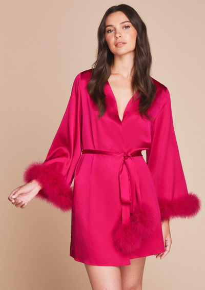 Gilda & Pearl Kitty Feather Trim Short Robe In  Hollywood Rose