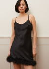 GILDA & PEARL KITTY FEATHER TRIM SLIP DRESS IN BLACK