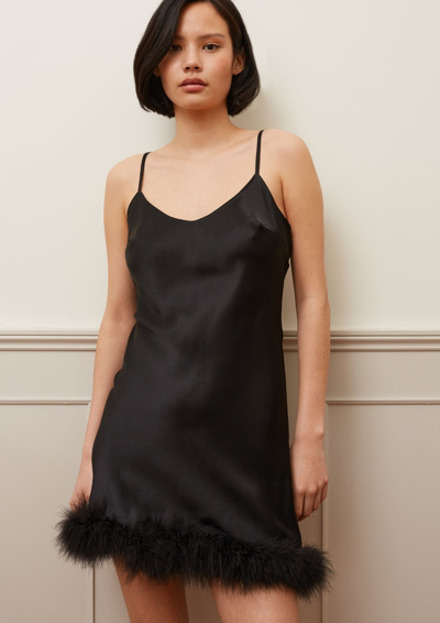 Gilda & Pearl Pillow Talk Feather Trim Slip Dress In Black