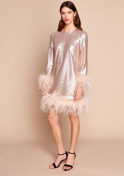 Gilda & Pearl Seraphina Sequin And Feather Mini Dress In  Rose Champange