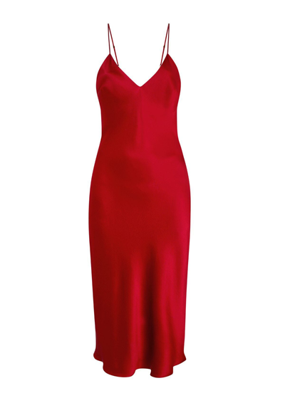 GILDA & PEARL SOPHIA MIDI SILK SLIP DRESS IN RUBY RED