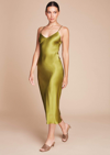 GILDA & PEARL SOPHIA MIDI SILK SLIP DRESS IN CHARTREUSE