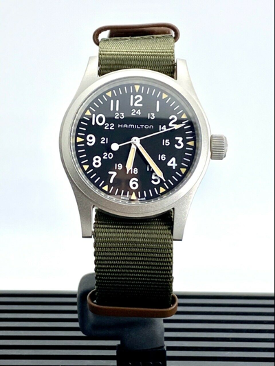 Pre-owned Hamilton Khaki Field Mechanical Black Dial Nylon Men's Watch H69439931