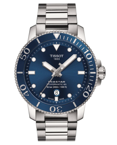 Pre-owned Tissot Seastar 1000 Powermatic 80 Blue Dial Stainless Steel Watch T1204071104103
