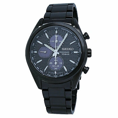 Pre-owned Seiko Solar Black Dial Black Ip Stainless Steel Men's Watch Ssc773