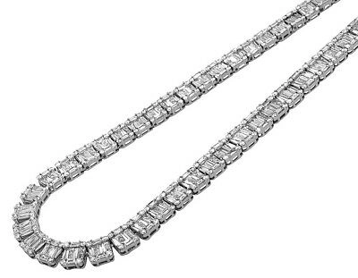 Pre-owned Jewelry Unlimited 14k White Gold Vs Diamond 8mm Baguette Invisible Set Tennis Chain 21" 33 1/2 Ct