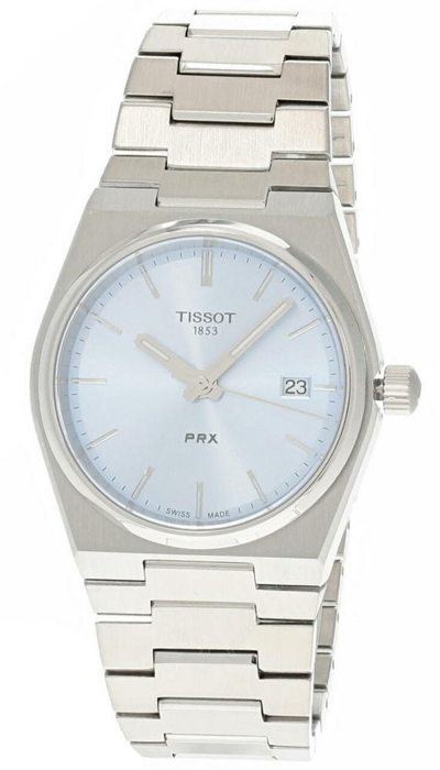 Pre-owned Tissot Prx 35mm Qtz Ss Light Blue Dial Unisex Watch T1372101135100