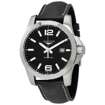 Pre-owned Longines Conquest Black Dial Black Leather Men's 43mm Watch L37604563