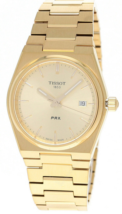 Pre-owned Tissot Prx 35mm Qtz S-steel Gold Dial Unisex Watch T1372103302100