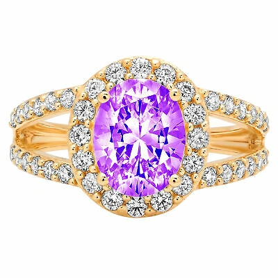 Pre-owned Pucci 2.24 Oval Split Shank Real Amethyst Promise Bridal Wedding Ring 14k Yellow Gold In Purple