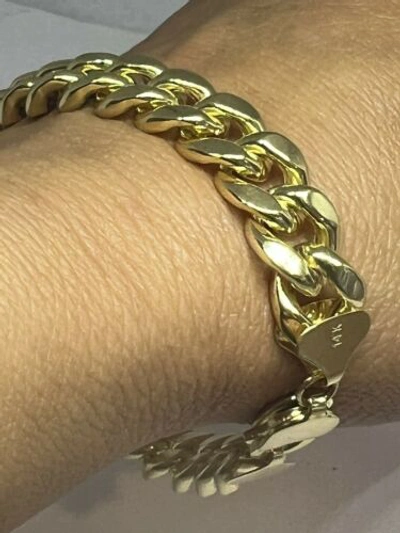 Pre-owned Handmade Gold 14k Mens Miami Cuban Bracelet Curb Monaco Semi Solid 25.3g 11.5mm 8.5" In Yellow