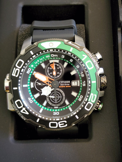 Pre-owned Citizen Promaster Aqualand Green Dive Watch Bj2168-01e Ships Today