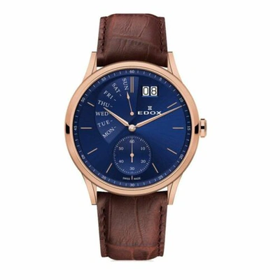 Pre-owned Edox 34500 37r Buir Men's Les Vauberts Blue Quartz Watch