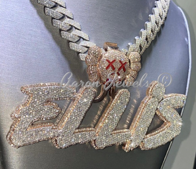 Pre-owned Handmade Men's Vvs1 Moissanite Customize Ellis Name Pendant Real 925 Silver Passes Tester In White/colorless
