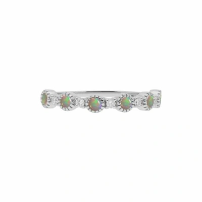 Pre-owned J.o.n 950 Platinum Genuine Diamond And Opal Gemstone Engagement Ring Fine Jewelry In White