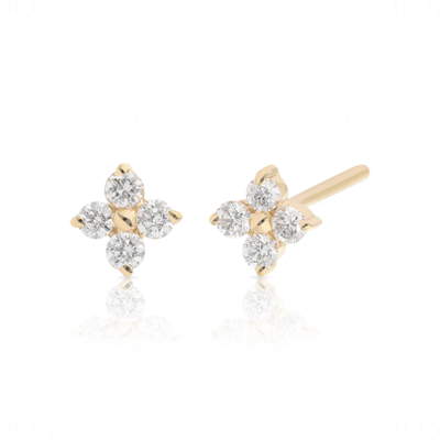 Pre-owned J.o.n 14k Gold 0.16 Ct. Genuine Diamond Tiny Floral Studs Earrings Fine Jewelry In White