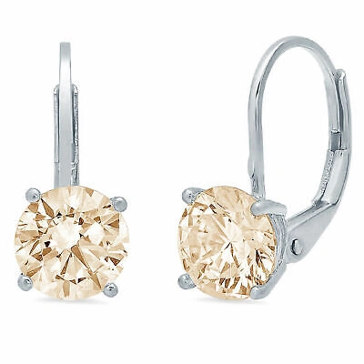 Pre-owned Pucci 3 Ct Round Cut Yellow Synthetic Moissanite Drop Dangle Earrings 14k White Gold
