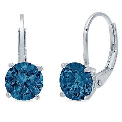 Pre-owned Pucci 4.0 Ct Round Natural London Blue Topaz Drop Dangle Gift Earrings 14k White Gold