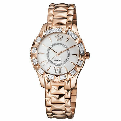 Pre-owned Gv2 By Gevril Women's 11711-929 Venice Mop Dial Rose-gold Ip Steel Wristwatch