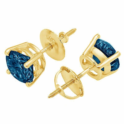 Pre-owned Pucci 3.0 Ct Round Solitaire Natural London Blue Topaz Stud Earrings 14k Yellow Gold In D