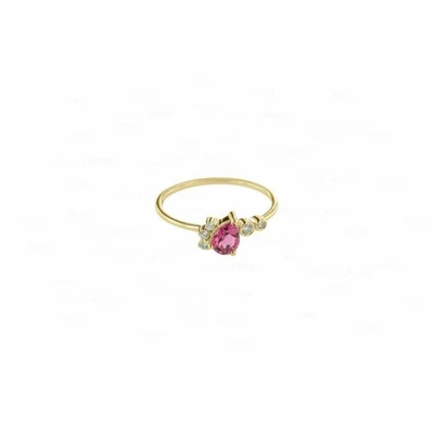 Pre-owned J.o.n 14k Gold Genuine Diamond Pear Pink Tourmaline Cluster Fine Jewelry Ring In White