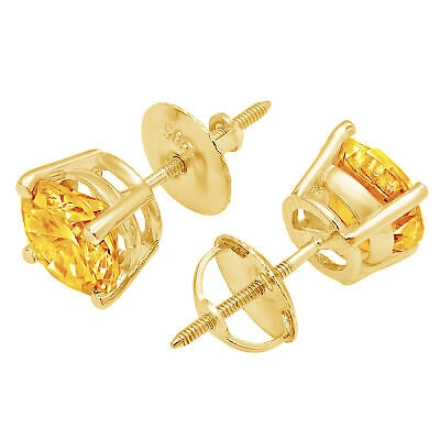 Pre-owned Pucci 1.0 Ct Round Cut Solitaire Natural Citrine Stud Earrings Real 14k Yellow Gold