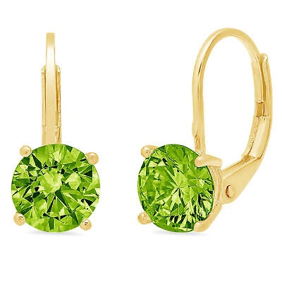 Pre-owned Pucci 1.50ct Round Cut Vvs1 Natural Peridot Drop Dangle Earrings Solid 14k Yellow Gold In Green