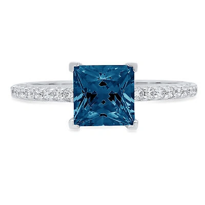 Pre-owned Pucci 1.66 Princess London Topaz Promise Bridal Wedding Classic Ring 14k White Gold In D