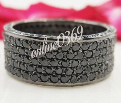 Pre-owned Online0369 Mens Classic Eternity Band Ring 2.65 Ct Black Cubic Zirconia White Gold Over