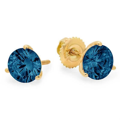 Pre-owned Pucci 4 Ct Round Cut Natural London Blue Topaz Stud Martini Earrings 14k Yellow Gold In D
