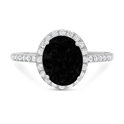 Pre-owned Pucci 2.86 Oval Cut Halo Natural Onyx Promise Bridal Wedding Ring Solid 14k White Gold In D