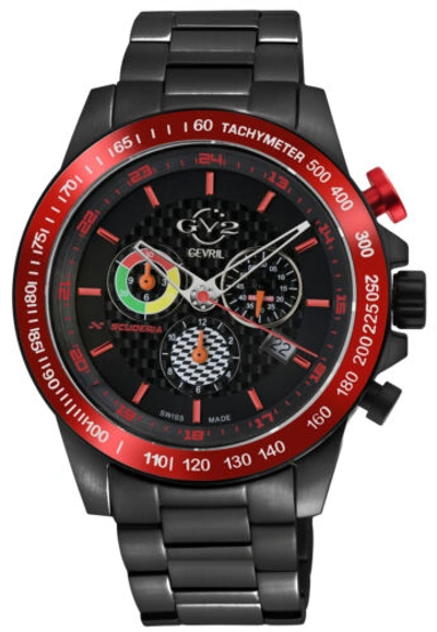 Pre-owned Gv2 By Gevril 9925b Scuderia Bracelet Chrono Date Black Swiss Quartz Watch