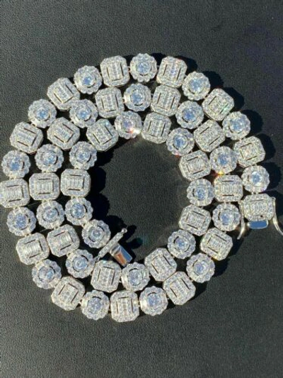 Pre-owned Silver Men's Real Baguette Tennis Chain Real Solid 925  Iced Fully Flooded Out Cz