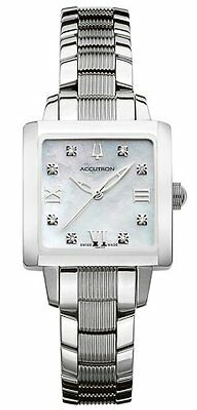 Pre-owned Bulova Accutron 26p115 Masella Diamond Mother-of-pearl Dial Women's Watch $650 In Light Gray