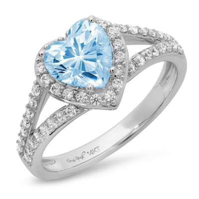 Pre-owned Pucci 1.7 Heart Split Shank Real Aquamarine Promise Bridal Wedding Ring 14k White Gold In D