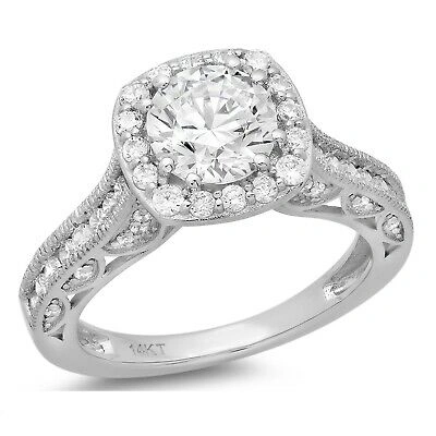 Pre-owned Pucci 1.95ct Round Cut Vvs1 Halo Moissanite Promise Bridal Wedding Ring 14k White Gold In White/colorless