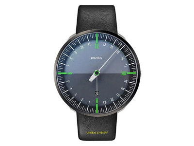 Pre-owned Botta Uno 24 Black Green Black Edition 45mm Titanium 24 Hour Single-hand Watch
