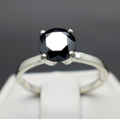 Pre-owned Black Diamond 1.55cts 7.6mm Real  Treated Engagement Ring, Aaa Grade $960 Value In Fancy Black